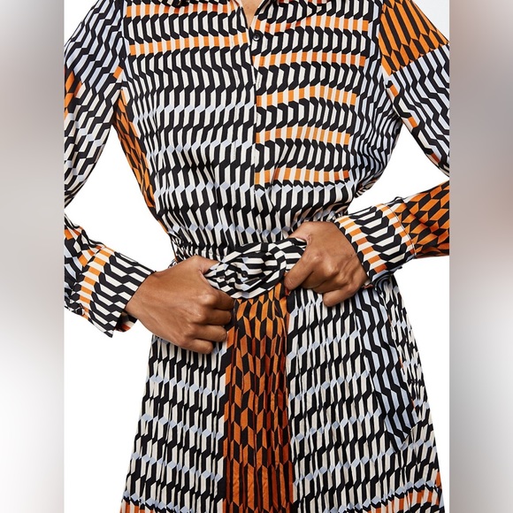 Mango Belted Geometric Print Midi Dress‎ Wedding Guest - Picture 3 of 8